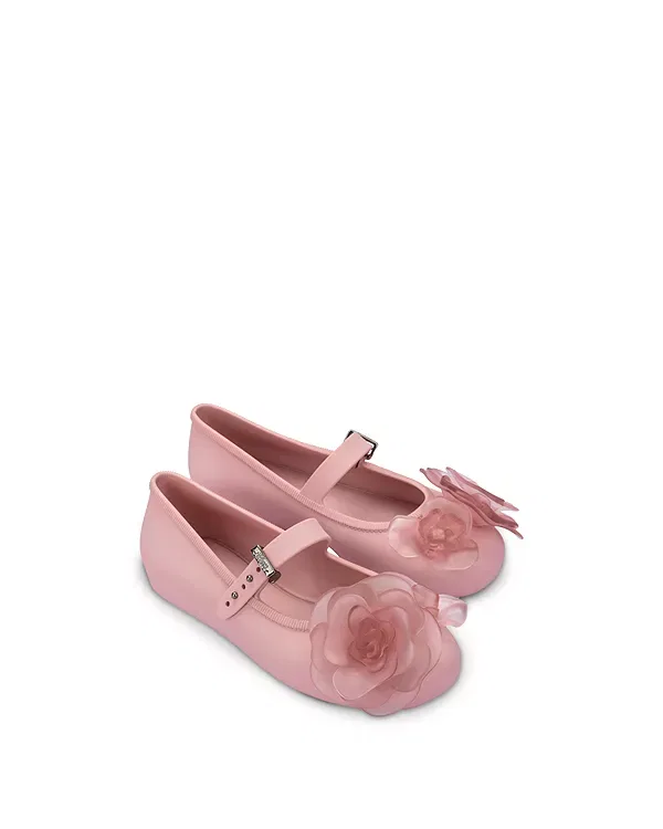 Детские балетки для девочек с цветами Mini Melissa, розовый