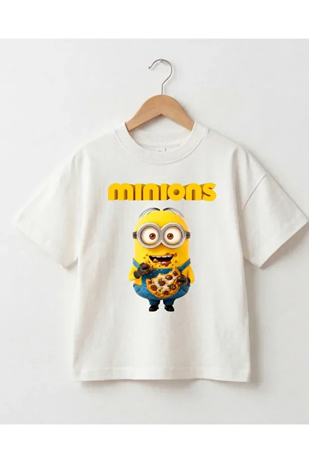 Детская футболка оверсайз с принтом Minions themed children's oversize t-shirt - unisex 100% cotton t-shirt with cookie-loving character print Babytex, Ecru — фото 2