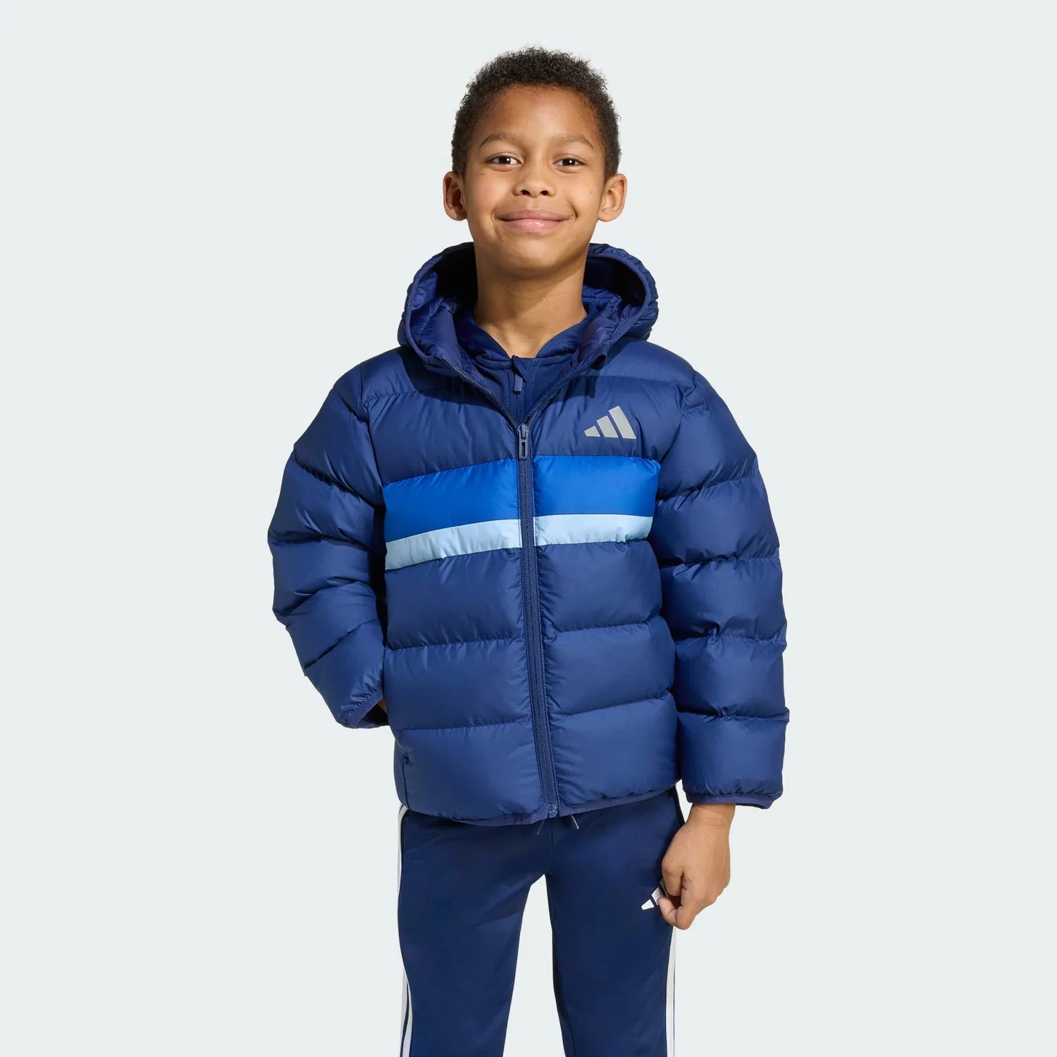 Детская куртка с капюшоном Kunstdaunen Jacke Kinder Adidas, Dunkelblau Konigsblau Kometblau — фото 2