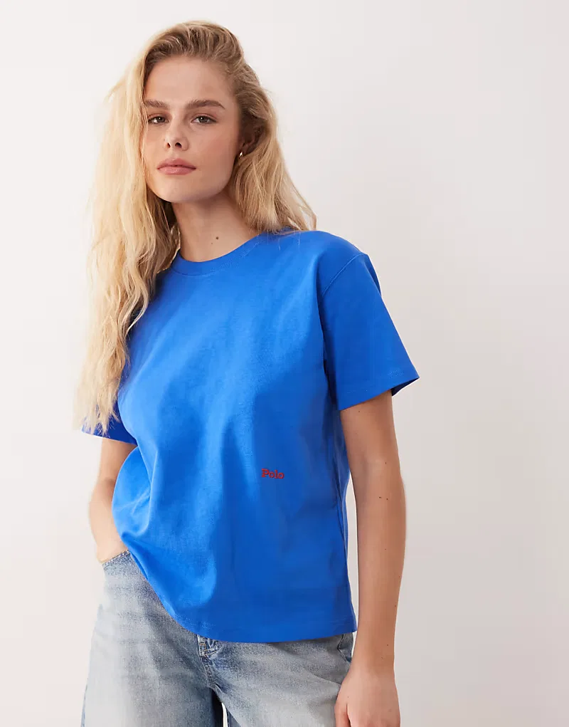Футболка Polo Ralph Lauren с крупным логотипом на спине, плотная, средне-синий — фото 3