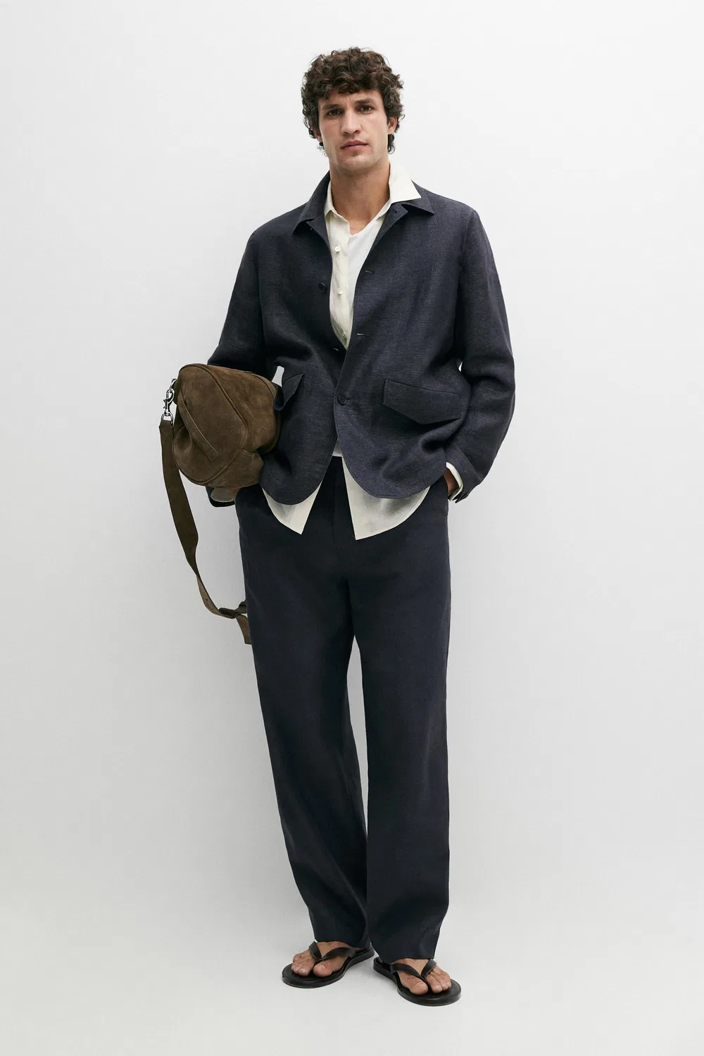 Рубашка-Куртка из меланжевого льна, 100% льна Massimo Dutti, Ink Blue