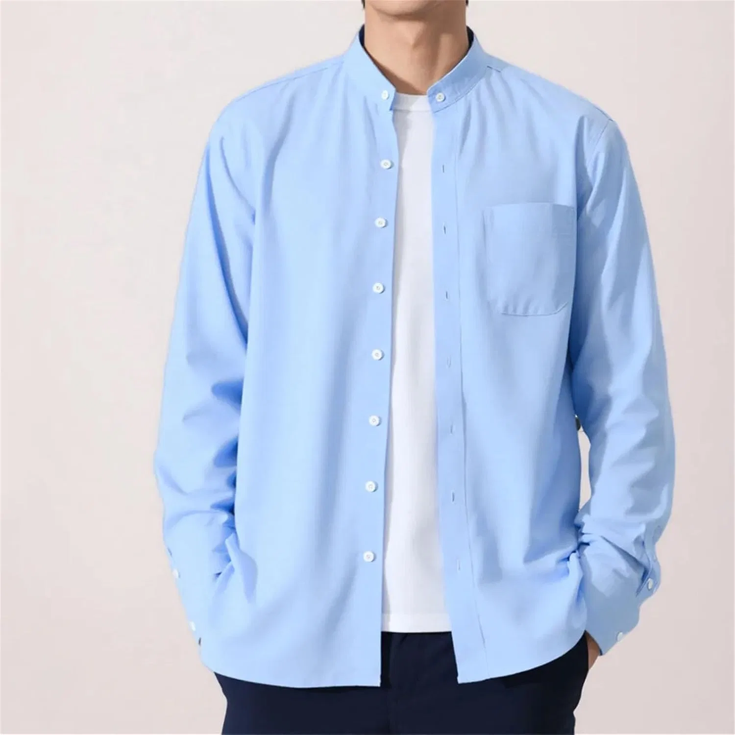 Мужская рубашка с длинным рукавом, хлопковая, Slim Fit, синий — фото 2