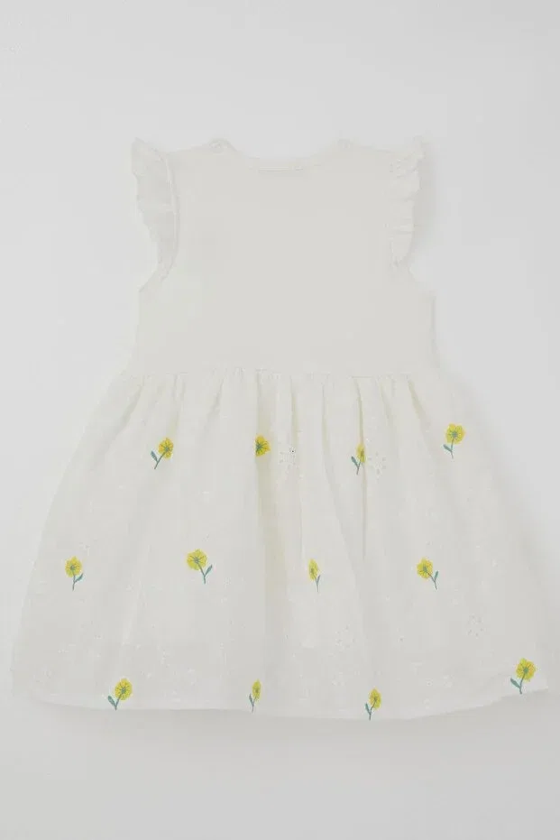 Детское платье для девочек с принтом Girl's dress yellow floral embroidered skirt with lace detail floral Breeze, Ecru — фото 4