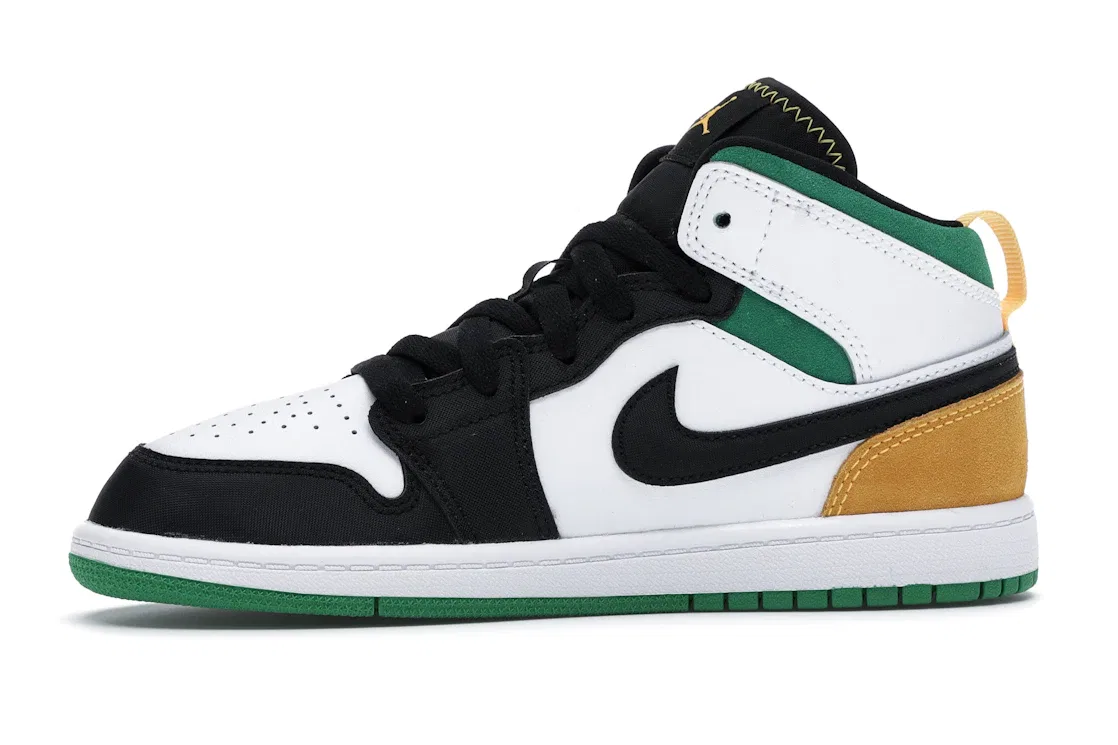 Детские кроссовки с контрастными вставками Jordan 1 Mid SE Jordan, White/Laser Orange-Black-Lucky Green — фото 3
