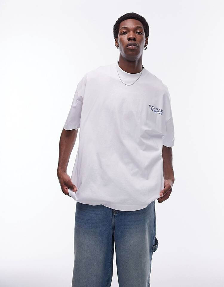 

Футболка Topman Extreme Oversize With "Racquet Club" Print On Front And Back, белый