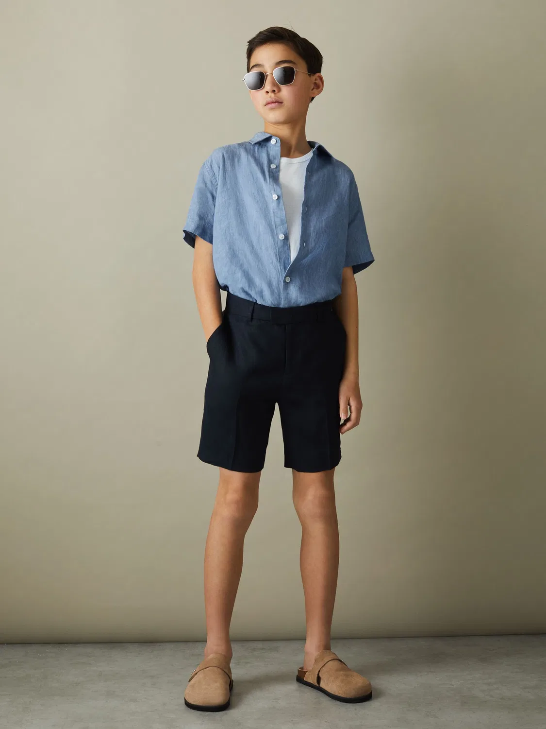 Рубашка льняная Holiday Sky Blue Reiss, голубой
