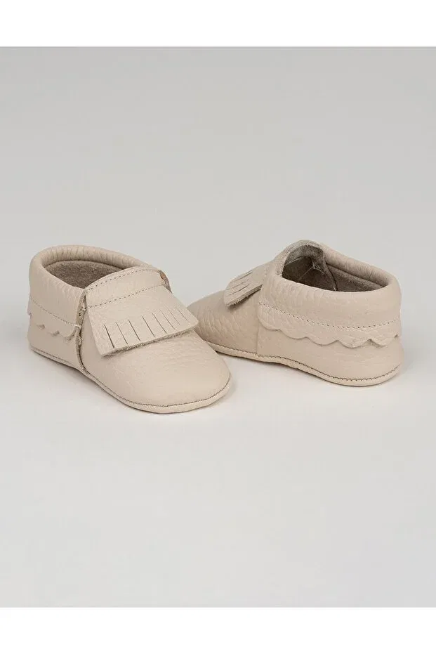 Детские мокасины для девочек из натуральной кожи Teddy natural leather cream baby moccasin Beybium, Nude Color — фото 4