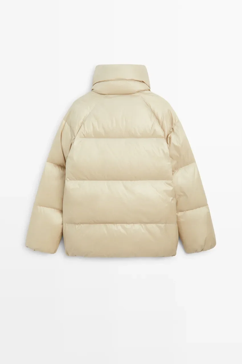 Пуховик Massimo Dutti High-neck Down, кремовый — фото 3