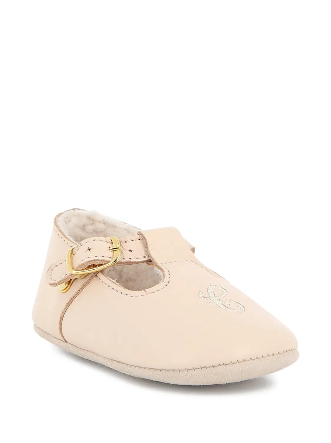 Слиперы с вышивкой и пряжками Chloé Kids, нейтральные цвета