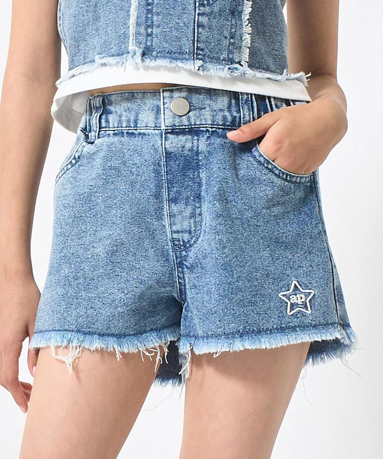 Детские шорты с бахромой и принтом, модель Fringe Back Logo ANAP kids, Light Blue