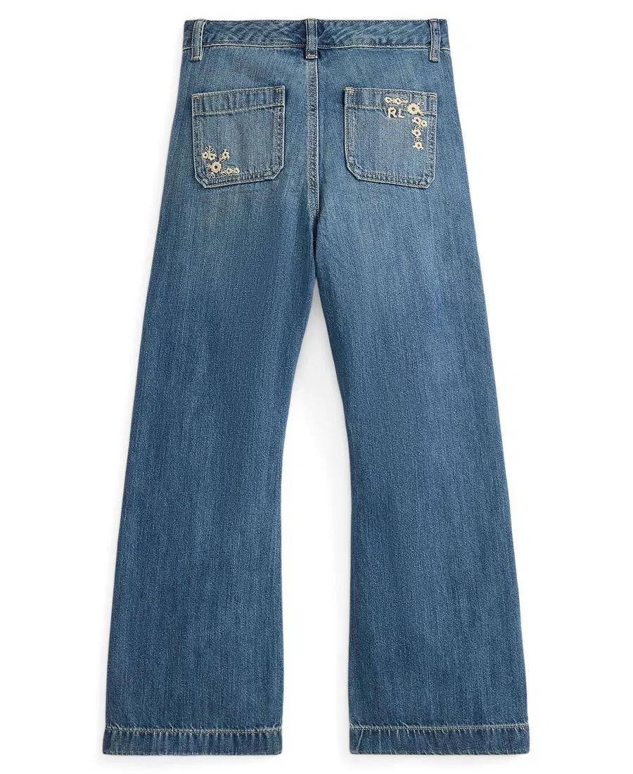Джинсы-клеш с вышивкой Girls' 7-16 Embroidered Flared Cotton Denim Jeans Polo Ralph Lauren, Tulare Wash — фото 2