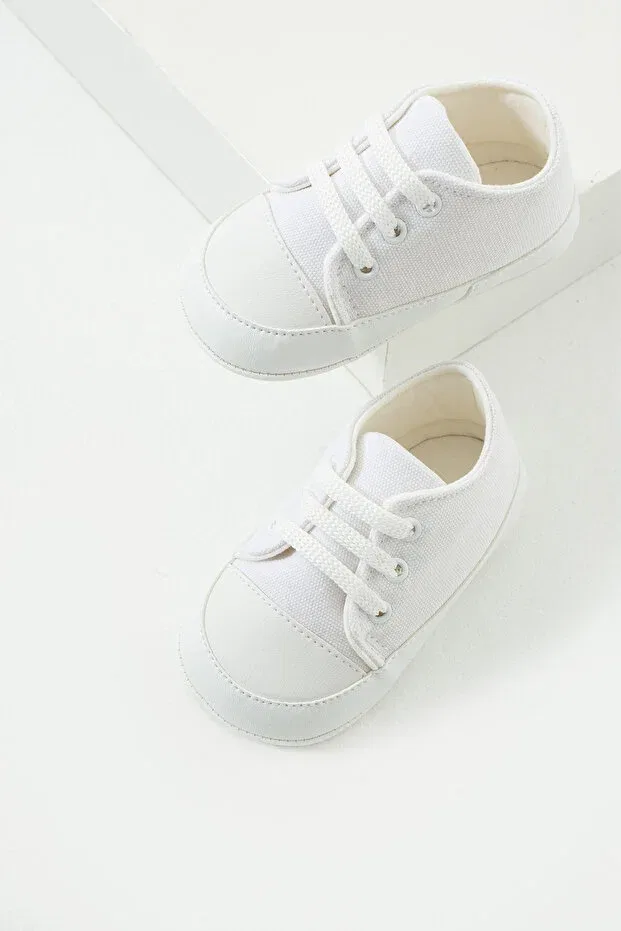 Детские ботинки для новорожденных с шнуровкой First step anti-skid sole linen lace-up comfortable baby shoes booties Yummy Kids, White — фото 2