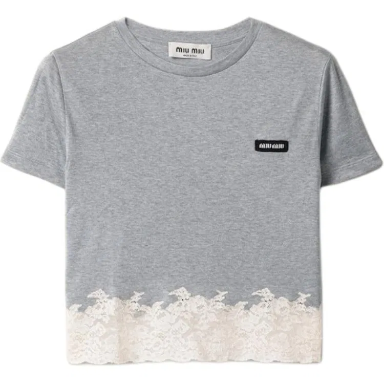 Женский топ-кроп с круглым вырезом MIU MIU, Gray White