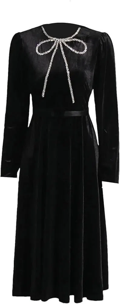 Женское коктейльное платье с бриллиантовой отделкой и поясом, Black