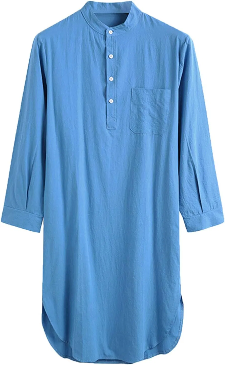 Мужская рубашка-ночнушка с длинным рукавом Henley Neck, Blue-1