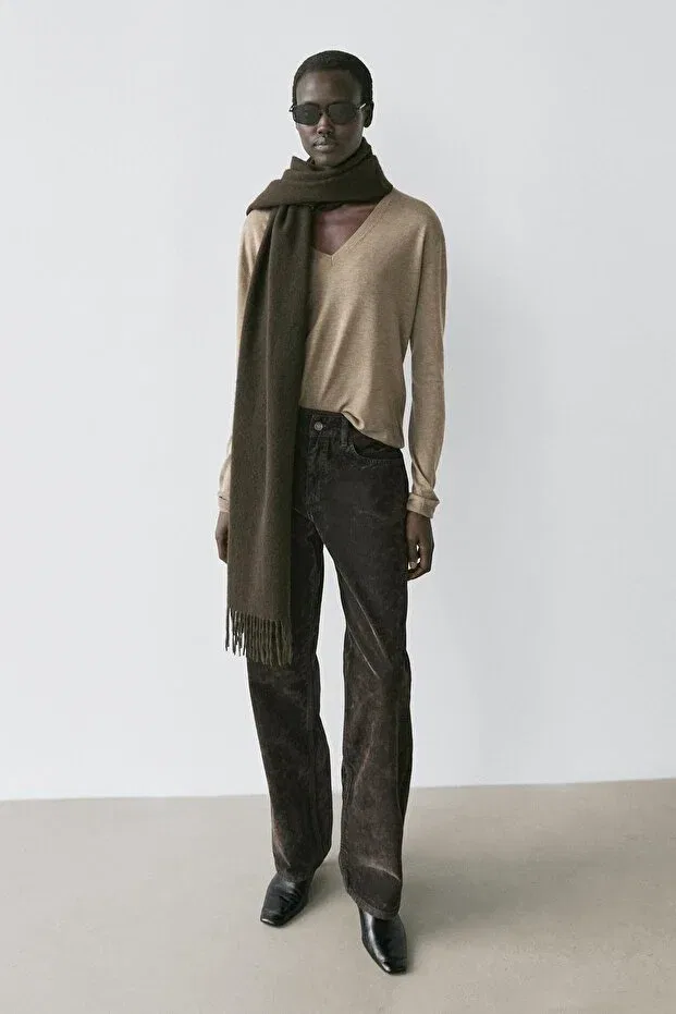 Женские джинсы прямого кроя с низкой посадкой Massimo Dutti, Khaki — фото 2
