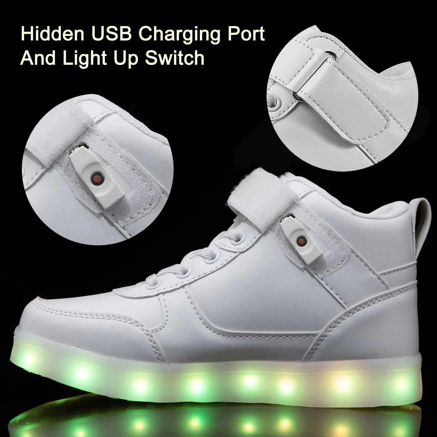 Детские светящиеся кроссовки с LED-подсветкой на шнуровке SEROUNY, White — фото 3