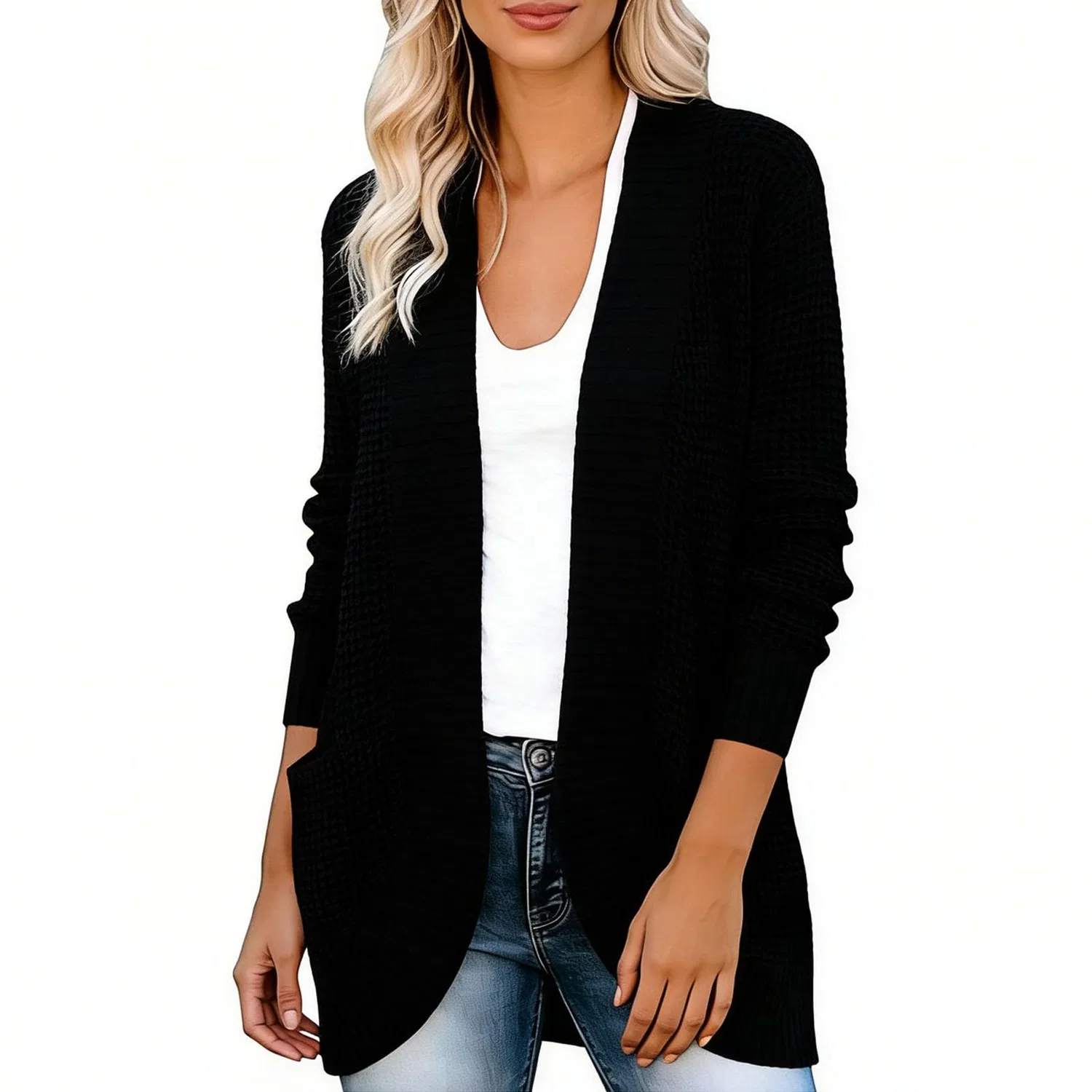 Женское пальто с длинным рукавом Cardigan Drappeggiato in Maglia Grossa, Nero