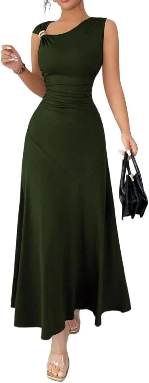 Женское платье миди с асимметричным вырезом, Army Green