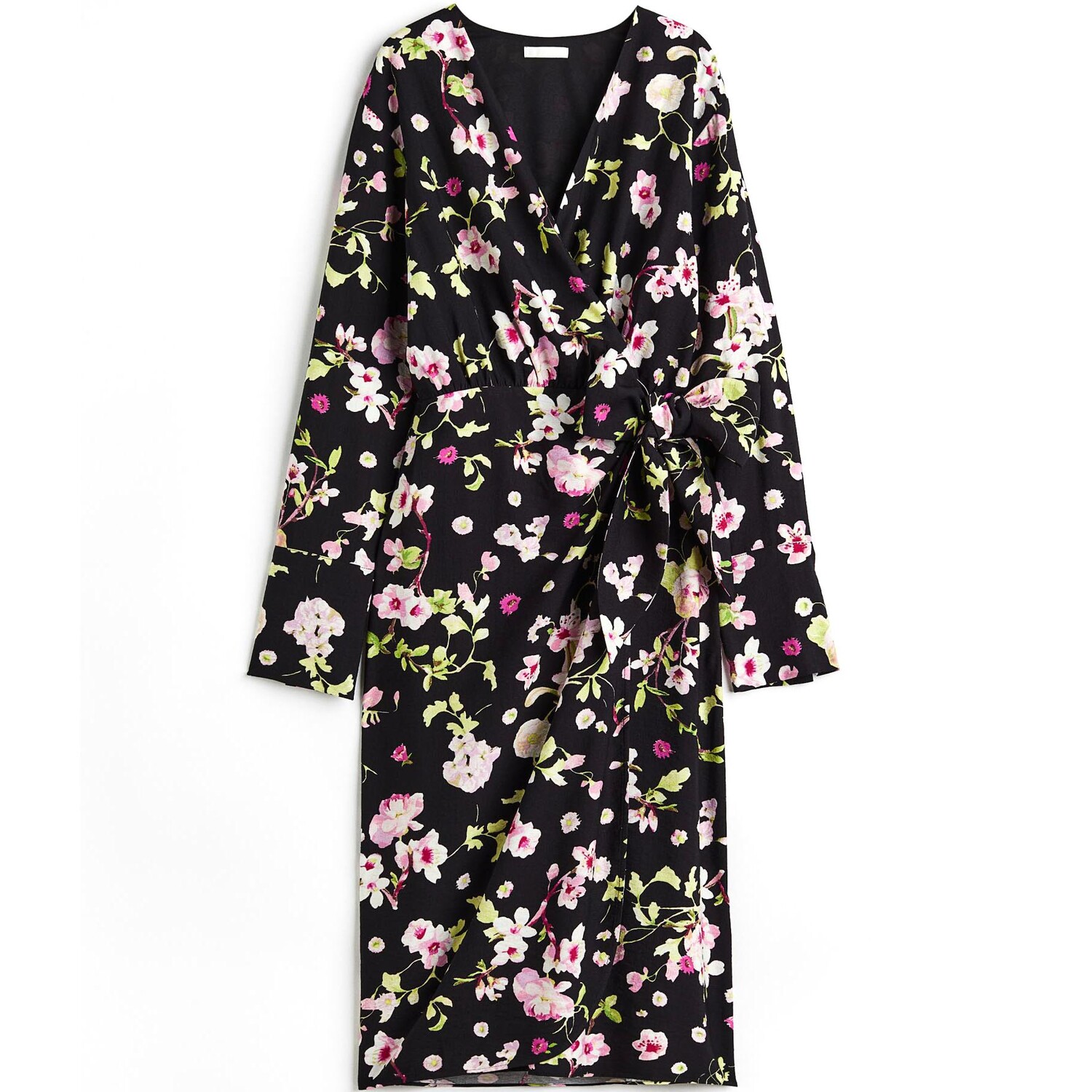 

Платье H&M Floral Tie-detail Wrap, черный/мультиколор