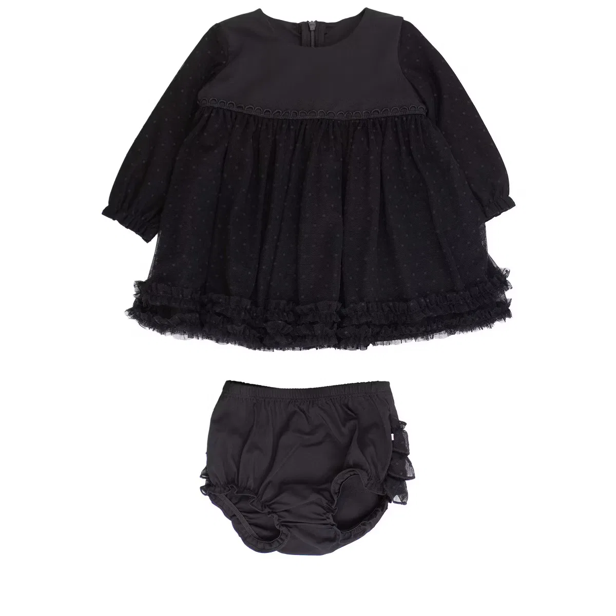 Комплект платье с длинным рукавом и шорты RuffleButts, Black