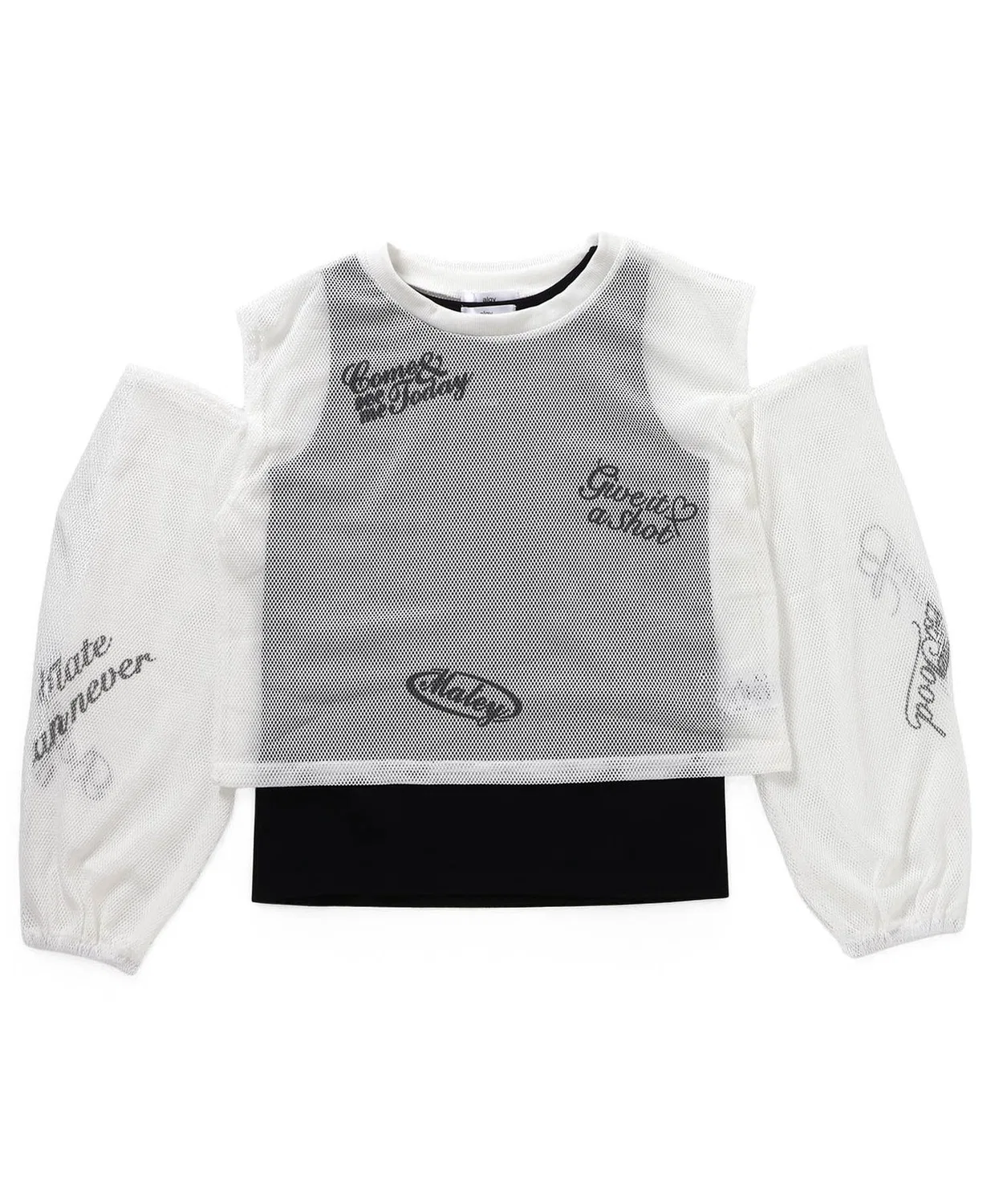 Детский комплект из лонгслива с сеткой и топа без рукавов, модель Mesh Long T & Tank Set, algy, Off White — фото 2