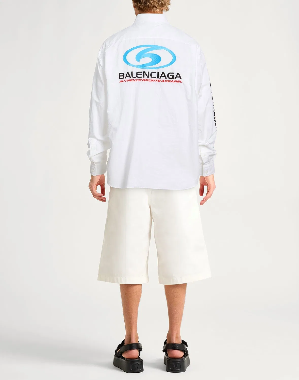 Мужская рубашка свободного кроя с вышивкой Balenciaga, белый — фото 3