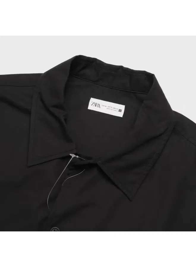 Рубашка с коротким рукавом хлопковая Zara, черный — фото 4