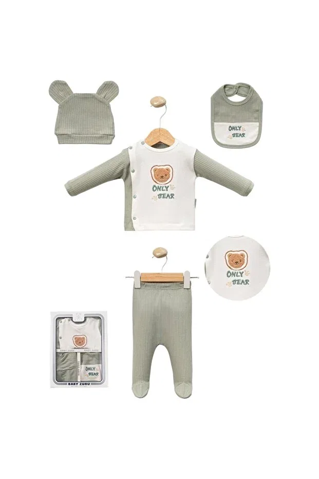 Детский комплект одежды для новорожденных с принтом Only bear 5-piece newborn hospital discharge set Nexvora, Khaki — фото 2