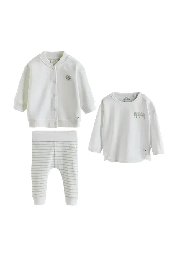 Комплект из топа с длинным рукавом и брюк, полосатый, Set unisex - long sleeved top, Next, white, белый