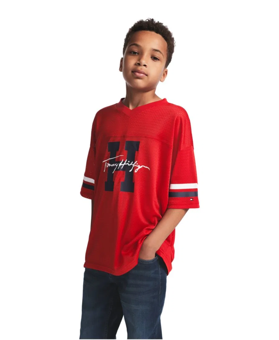 Футболка с V-вырезом и сеткой Tommy Hilfiger, Scarlet Sage