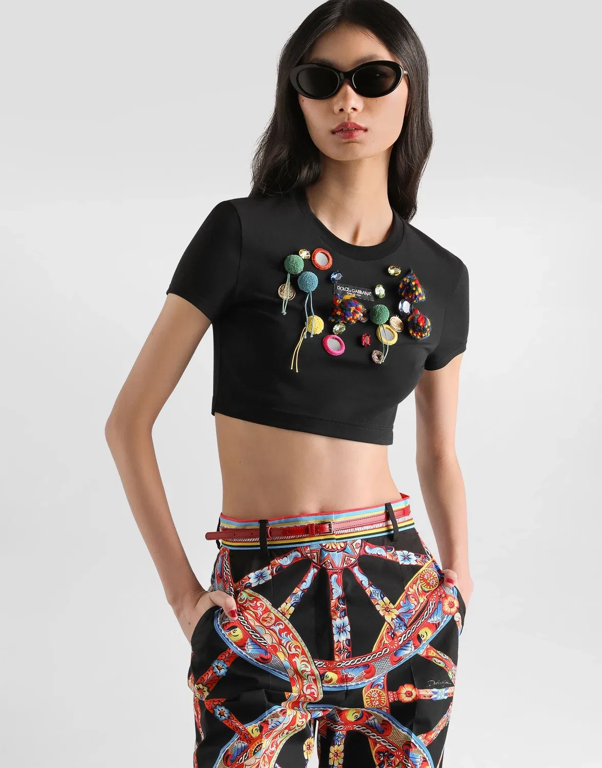 Футболка из джерси с аппликациями DOLCE & GABBANA, черный — фото 4