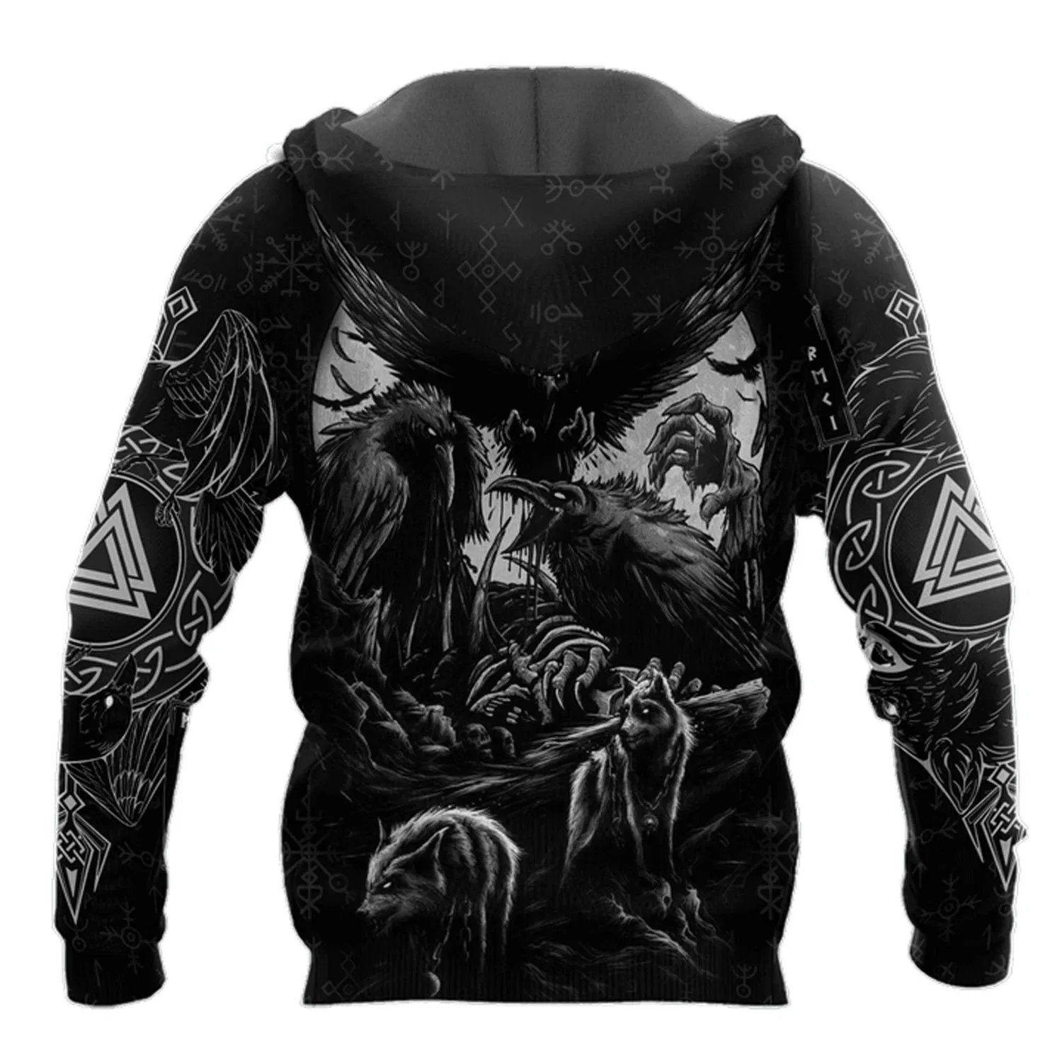 Мужской худи с длинным рукавом Fenrir Wolf Viking Tattoos, Norway Hoodie — фото 2