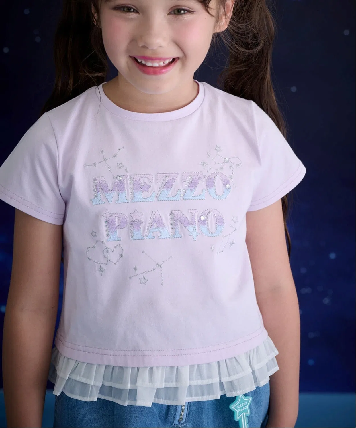 Детская футболка с принтом и стразами Constelation Logo mezzo piano, Pink — фото 3