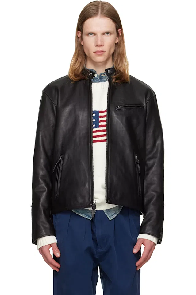 Черная кожаная куртка кафе-рейсер из коллекции The Brooklands Polo Ralph Lauren