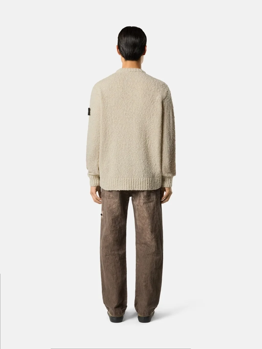 Мужской свитер Stone Island Loose-fit Crewneck With Ribbed Trims, песочно-меланжевый — фото 3