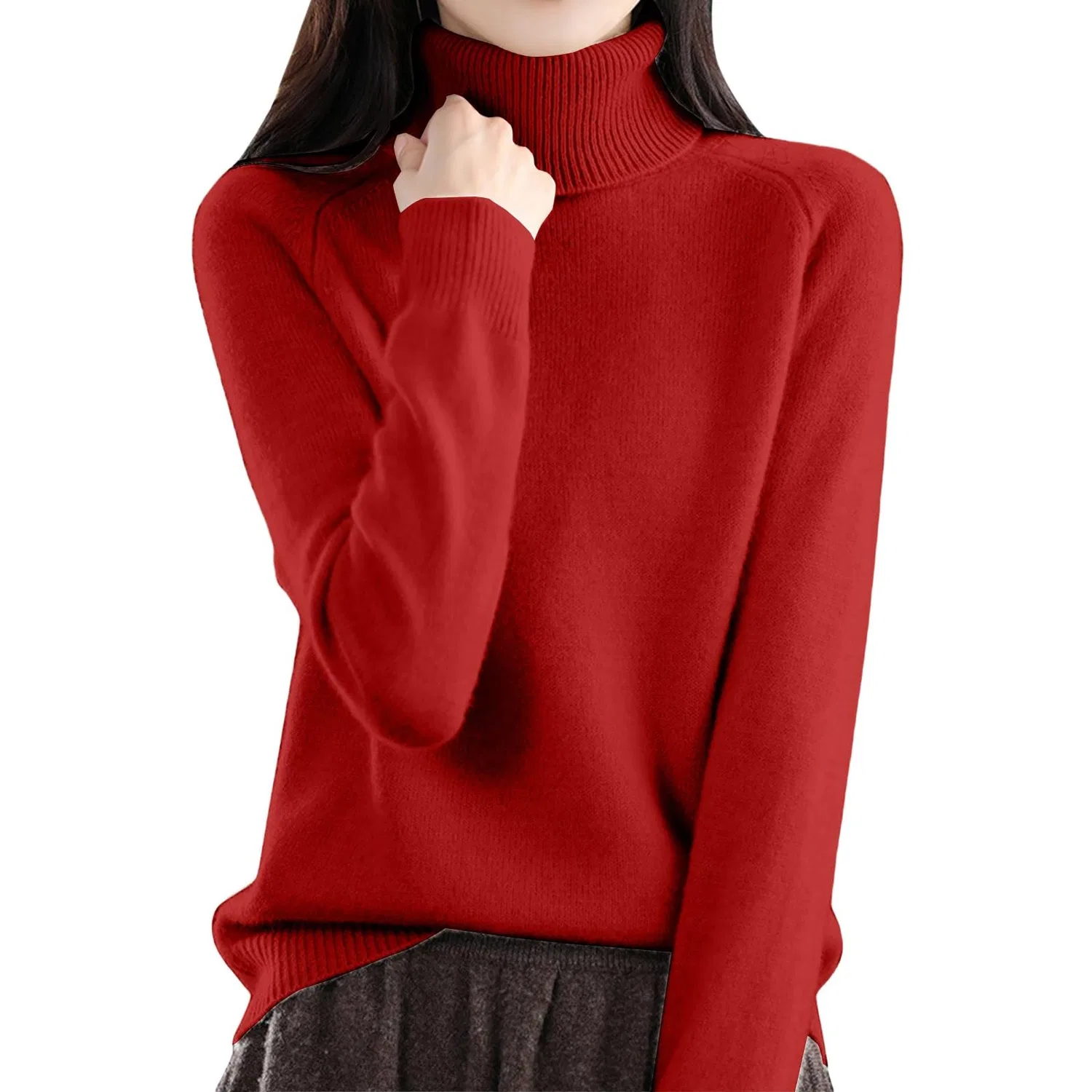Женский свитер с длинным рукавом и высоким воротом Cashmere Sweaters for Women UK, Red