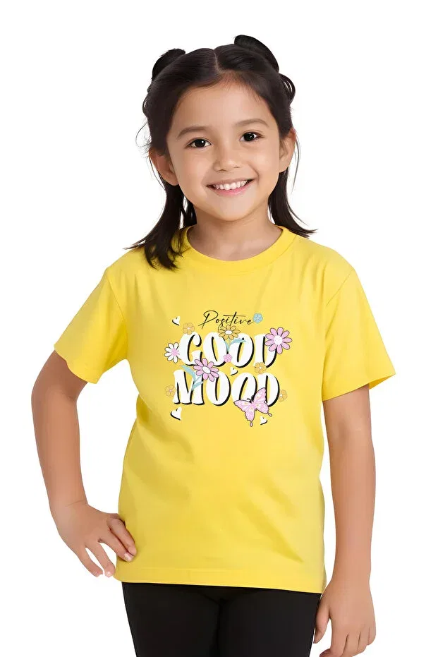 Детский комплект футболок для девочек с принтом Fyk Collection, Cream-Yellow-Grey-Black-Orange — фото 3