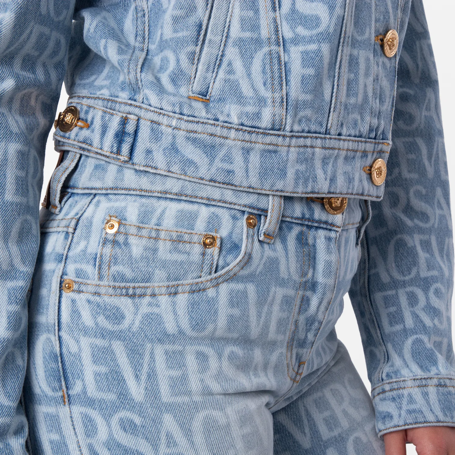 Джинсы клеш с монограммой Versace, Light Blue — фото 3