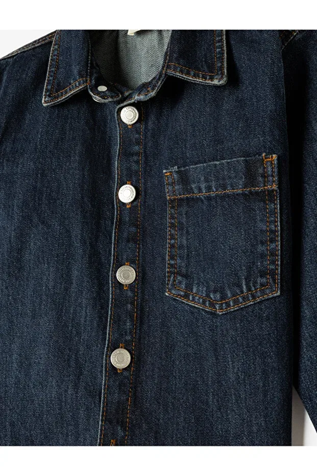 Детская рубашка из денима с длинным рукавом Koton, Dark Indigo — фото 3
