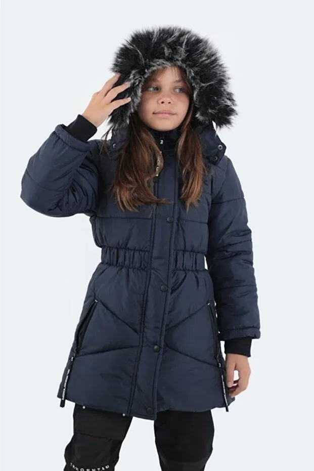 Детское пальто для девочек с капюшоном St21Jc005-400 candy girl's coat Slazenger, Navy Blue — фото 2