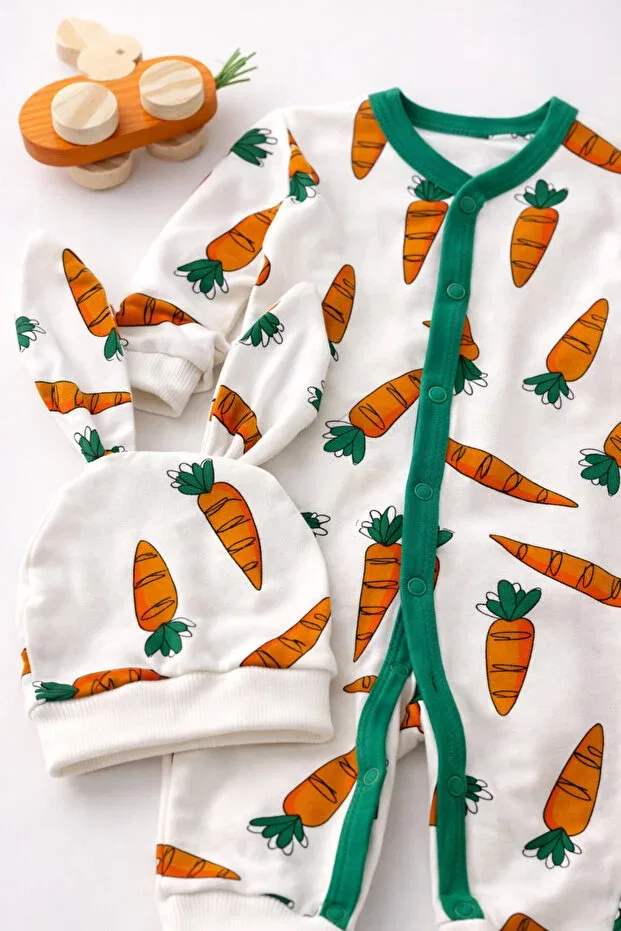 Детское боди-комбинезон с принтом Unisex carrot patterned newborn baby rompers hat set Murat Baby, Multicolor