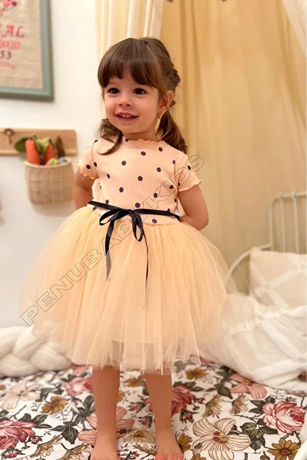 Детское платье для девочек с коротким рукавом, с принтом emily Penu Baby Kids, Salmon — фото 3