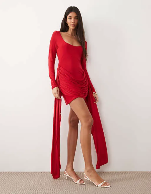 

Красное платье мини с драпированной талией и овальным вырезом ASOS DESIGN