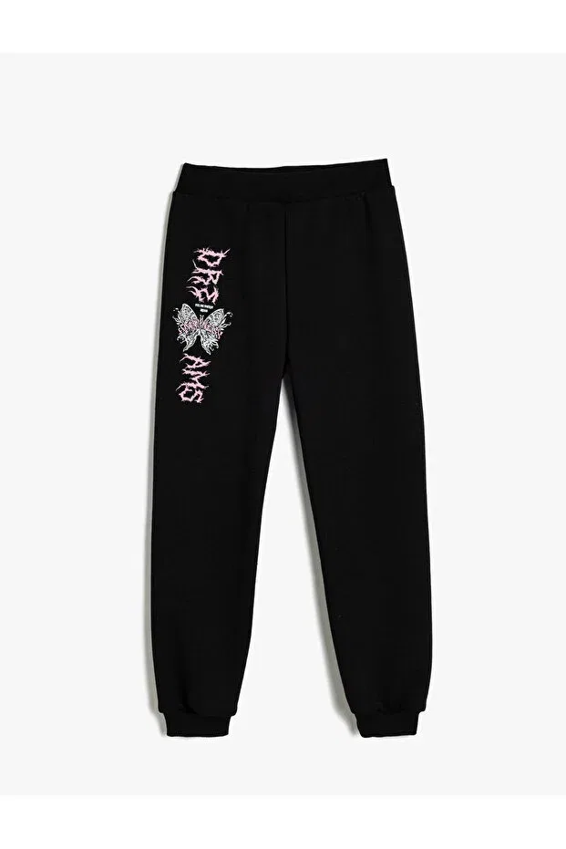 Детские спортивные штаны для девочек с принтом Jogger sweatpants butterfly printed elastic waist Koton, Black