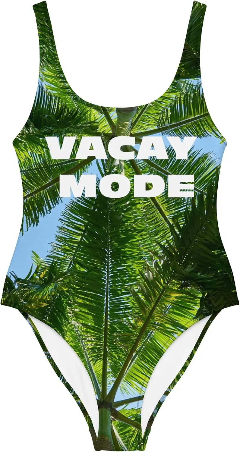 Женский цельнокроеный купальник с принтом букв Vacay Mode, White