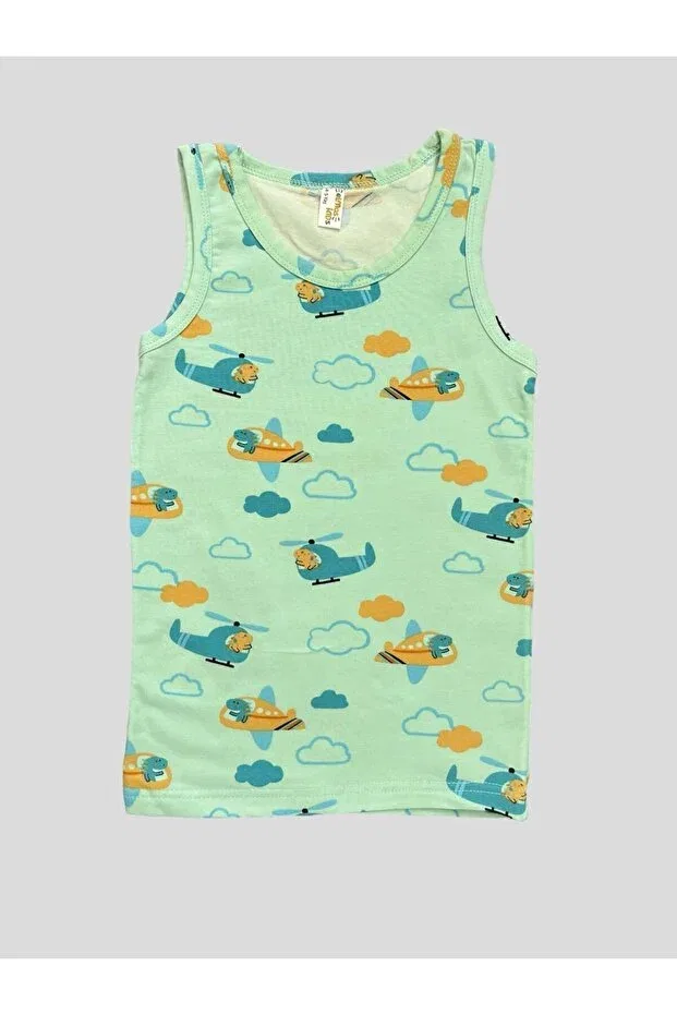 Детский комплект нижнего белья для мальчиков с принтом Helicopter Patterned Net Part Stitched Water Green Elmas Kids, Water Green — фото 3
