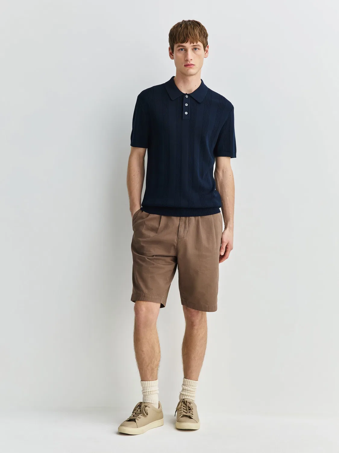 Поло Slim Fit из хлопка с пойнтель-вязанием, Navy Blue Next — фото 2