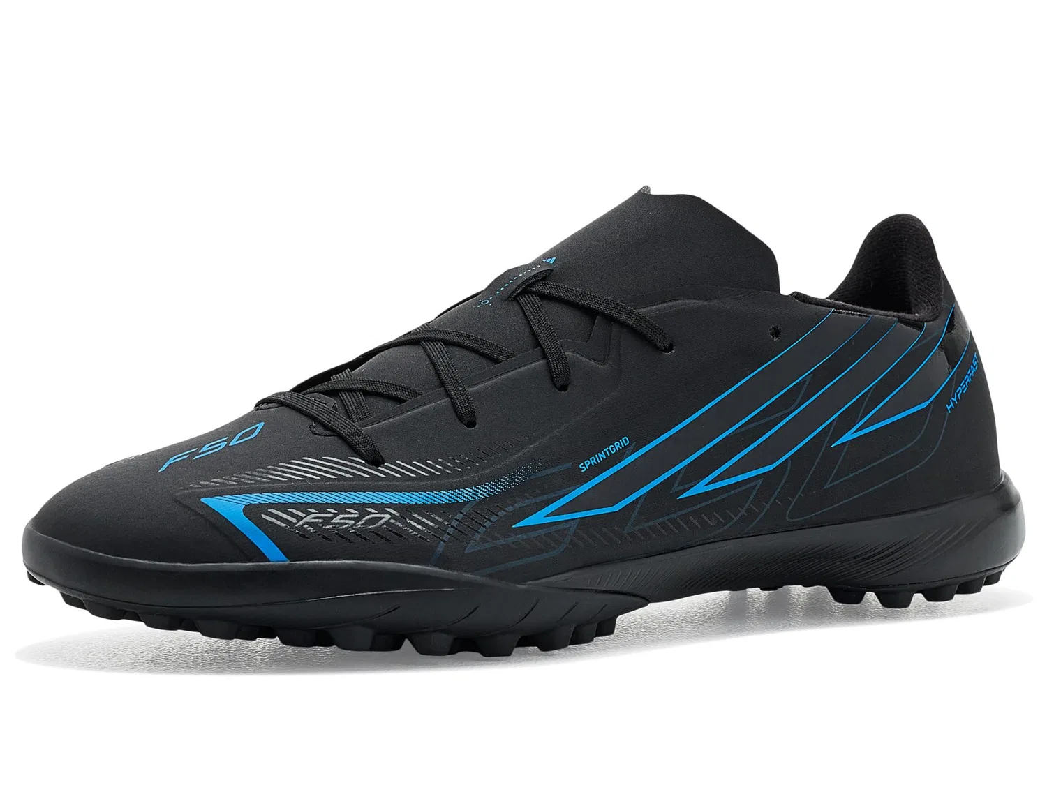 Бутсы F50 Hyperfast League Turf (для малышей, маленьких и больших детей) Adidas Kids, Black/Black/Lucid Ray Blue