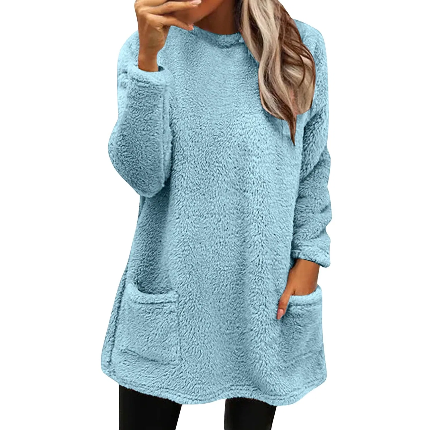 Женское зимнее пальто в полоску с флисом, свободного кроя, Blue